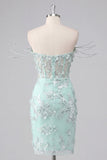 Robe de rentrée à la maison avec corset à épaules dénudés menthe et corset bodycon appliqué