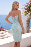 Robe de rentrée à la maison avec corset à épaules dénudés menthe et corset bodycon appliqué