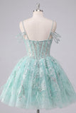 Robe de balles à la maison en train de sortir A-Line menthe à la menthe, corset fleuri perlés et perles