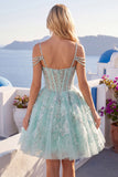 Robe de balles à la maison en train de sortir A-Line menthe à la menthe, corset fleuri perlés et perles