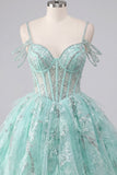 Robe de balles à la maison en train de sortir A-Line menthe à la menthe, corset fleuri perlés et perles