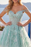 Robe de balles à la maison en train de sortir A-Line menthe à la menthe, corset fleuri perlés et perles