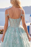 Robe de balles à la maison en train de sortir A-Line menthe à la menthe, corset fleuri perlés et perles