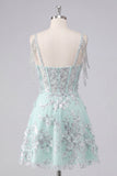 Robe de fin d’année corset ligne A à épaules dénudées, menthe fleur appliquée