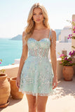 Robe de fin d’année corset ligne A à épaules dénudées, menthe fleur appliquée