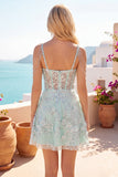 Robe de fin d’année corset ligne A à épaules dénudées, menthe fleur appliquée