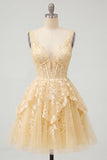Corset jaune beurre à col en V Ligne A-ligne robe florale de retour à la maison