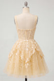 Corset jaune beurre à col en V Ligne A-ligne robe florale de retour à la maison