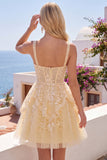 Corset jaune beurre à col en V Ligne A-ligne robe florale de retour à la maison