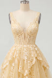 Corset jaune beurre à col en V Ligne A-ligne robe florale de retour à la maison