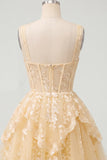 Corset jaune beurre à col en V Ligne A-ligne robe florale de retour à la maison