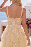 Corset jaune beurre à col en V Ligne A-ligne robe florale de retour à la maison