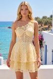 Corset jaune beurre à une épaule robe florale de la rentrée à la maison