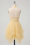 Robe de rentrée florale à col nu jaune beurre à col nu