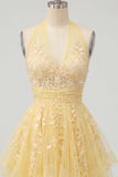 Robe de rentrée florale à col nu jaune beurre à col nu