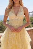 Robe de rentrée florale à col nu jaune beurre à col nu
