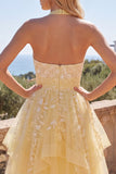 Robe de rentrée florale à col nu jaune beurre à col nu