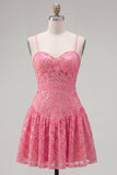 Robe de rentrée à la maison à bretelles fines en ligne A rose vif avec nœud