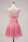 Robe de rentrée à la maison à bretelles fines en ligne A rose vif avec nœud
