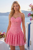 Robe de rentrée à la maison à bretelles fines en ligne A rose vif avec nœud