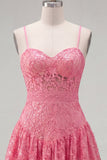 Robe de rentrée à la maison à bretelles fines en ligne A rose vif avec nœud