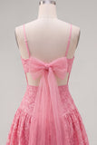 Robe de rentrée à la maison à bretelles fines en ligne A rose vif avec nœud