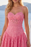 Robe de rentrée à la maison à bretelles fines en ligne A rose vif avec nœud