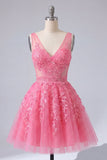 Robe de bal à la maison en tulle rose vif rose vif en ligne A