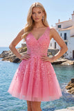 Robe de bal à la maison en tulle rose vif rose vif en ligne A