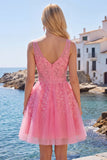 Robe de bal à la maison en tulle rose vif rose vif en ligne A