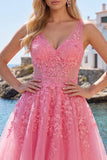 Robe de bal à la maison en tulle rose vif rose vif en ligne A
