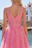 Robe de bal à la maison en tulle rose vif rose vif en ligne A