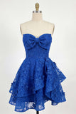 Robe de balaison bleu bleu A-Line Flowerheart Flowered perlée corset Homecoming avec nœud