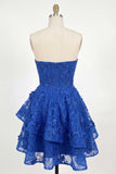 Robe de balaison bleu bleu A-Line Flowerheart Flowered perlée corset Homecoming avec nœud