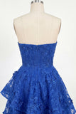 Robe de balaison bleu bleu A-Line Flowerheart Flowered perlée corset Homecoming avec nœud
