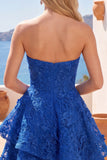 Robe de balaison bleu bleu A-Line Flowerheart Flowered perlée corset Homecoming avec nœud