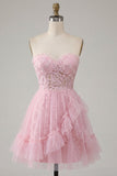 Robe de rentrée rose rose Sweetheart avec volants