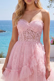 Robe de rentrée rose rose Sweetheart avec volants