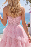 Robe de rentrée rose rose Sweetheart avec volants