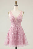 Robe de rentrée rose rose en V à col en V