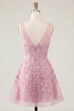 Robe de rentrée rose rose en V à col en V