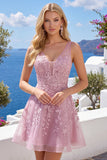 Robe de rentrée rose rose en V à col en V