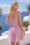 Robe de rentrée rose rose en V à col en V
