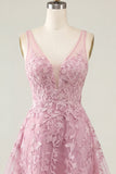 Robe de rentrée rose rose en V à col en V