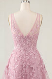 Robe de rentrée rose rose en V à col en V