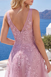 Robe de rentrée rose rose en V à col en V