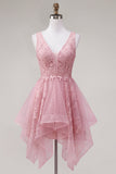 Robe de rentrée rose rose en vrillette à col en V pour la rentrée à la maison