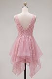 Robe de rentrée rose rose en vrillette à col en V pour la rentrée à la maison