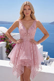 Robe de rentrée rose rose en vrillette à col en V pour la rentrée à la maison