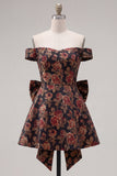 Robe de bal noire jacquard en ligne A avec nœud de fin d’année